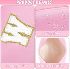 Initial Makeup Bag Personalized Preppy Travel Small Cosmetic Bag Cute PU Pink Chenille Letter Makeup Pouch for Purse Waterproof Zippered Toiletry Organizer for Women Girls Kids Friends (W)