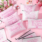 Hillban 36 Pcs Christian Gifts for Women Christian Pink Bow Makeup Bags Bible Verse Cosmetic Bag Inspirational Pencil Case with Zipper Coquette Bowknot Travel Organizer Pouch for Wedding Bachelorette