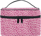 Makeup Bag, Pink Leopard Travel Makeup Organizer Bag Cosmetic Cases Toiletry Bags for Girl Women Ladies