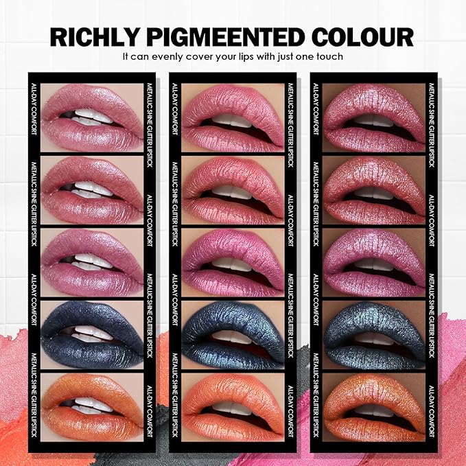 Anglicolor Glitter Coral Lipstick,High Impact Lipcolor,Lightweight Hydrating Formula Smooth and Non-Sticky,Metallic Orange Lipstick For Women,Full-Coverage Lip Color(14 SUNRISE AT SEA, 4g)