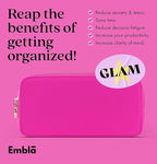 Embla Makeup Bag Travel Cosmetics Pouch and Toiletry Bag, Nylon Zipper Pouch Purse, Cute Make Up Organizer Storage Tote for Women Girls, Waterproof Travel Skincare Case, Small Makeup Bags, Fuchsia