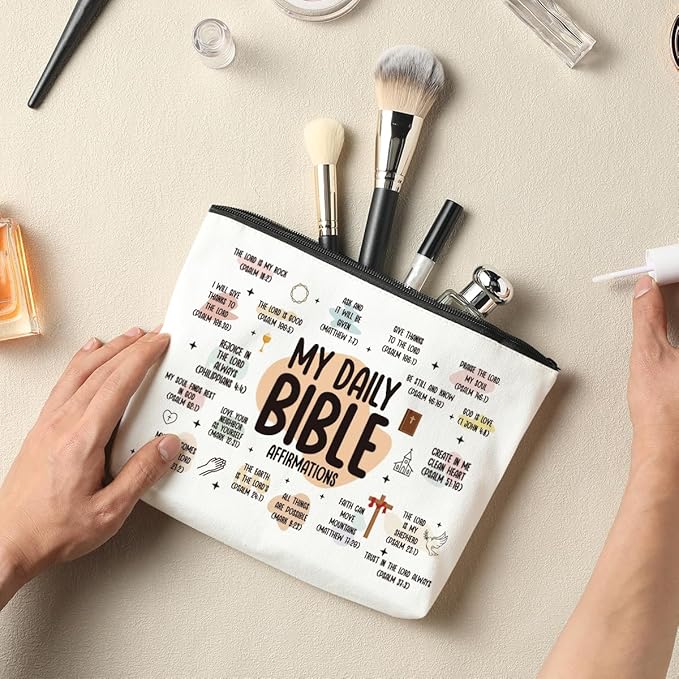 2 Pcs Inspirational Christian Gifts for Women: Bible Verse Scripture Makeup Bag Cosmetic Bag for Girl Daughter Bestie Friendship Gifts - Thanksgiving, Christmas, Graduation, Birthday