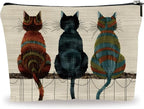 Retro Makeup Bag - Three Cute Cats - Art Drawing Theme Cosmetic Bag, Toiletry Bag, Gift For Girls, Besties, Personal Care & Accessories(Back) - A24