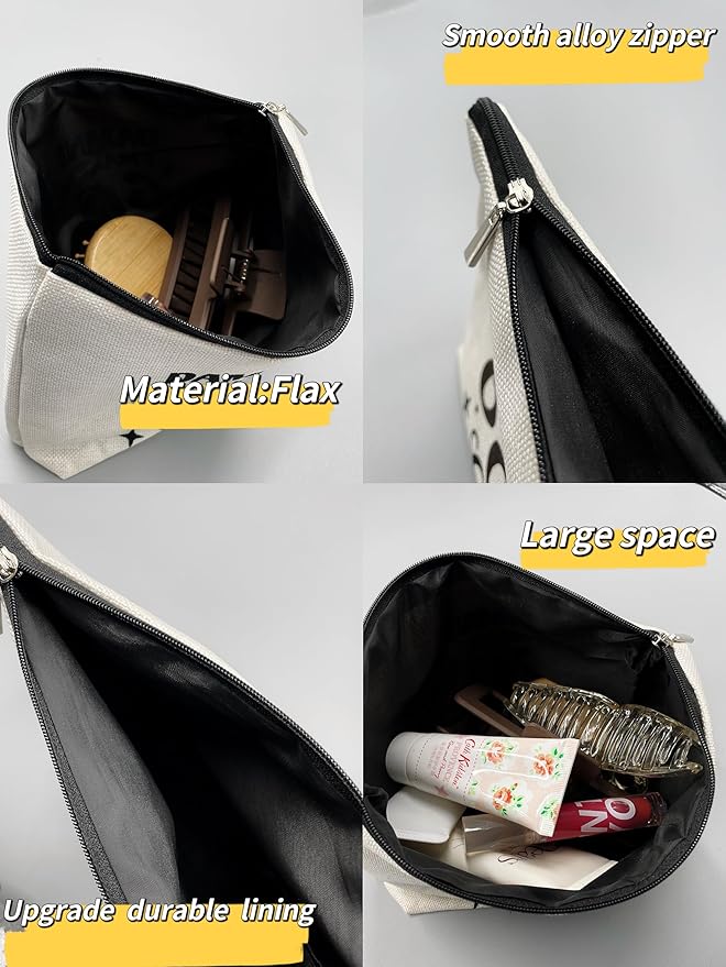 Cute Cat Cosmetic Bag, Black Kitty Gifts for Cat Lovers, Makeup Pouch for Women (Peach-1)