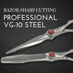 5.5" Professional Hair Shears Set Includes Cutting Scissors and Thinning Shears - VG10 Japanese Stainless Steel - Sharp, Ergonomic, Lightweight - Shihan Shears Red Moon (Hair Shears Set)