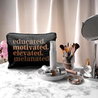 Nogrit African American Gifts,Black Women Gifts,Educated Motivated Elevated Melanated,Black Women Makeup Bag Cosmetic Bag, Melanin Makeup Travel Toiletry Bag,gifts for African American women/black