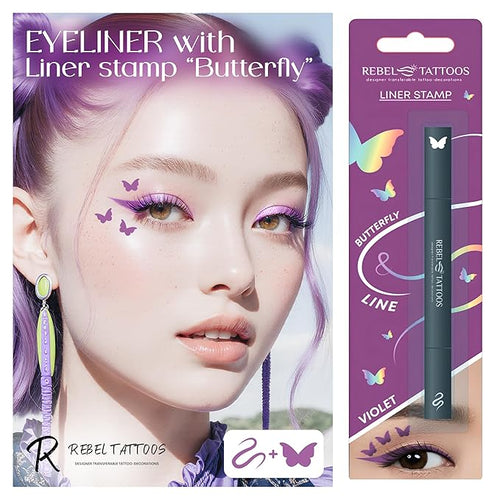 2-in-1 Eyeliner Stamp, Pigmented Intense Black Formula, Smudge-Budge Proof, Sweatproof, 24 Hour Stay Eyeliner Stamp (purple butterfy)