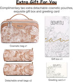 BOYATU Travel Makeup Bag for Women: Large Capacity Make up Bag with Compartments - Vegan Leather Cosmetic Bag set of 3 - Waterproof Toiletry Bag with Handle & Divider(E-5-Orange)