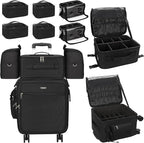 Relavel Rolling Makeup Case–Professional Makeup Train Case,Makeup Artist Travel Bag with Wheels,8-in-1 Portable Travel Beauty Trolley Case for Cosmetology Storage(Black)