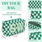 SOIDRAM Checkered Makeup Bag Preppy Cosmetic Bag Bulk Green Makeup Pouch Personalize Travel Toiletry Bag Organizer Cute DIY Makeup Brushes Storage Bag for Women