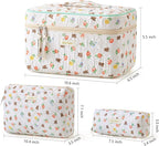 HBselect Quilted Makeup Bag, 3PCS Cotton Large Travel Makeup Bag, Cute Floral Coquette Make up Bag Cosmetic Bag Toiletry Bag for Women Girls