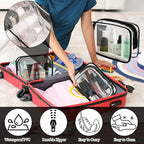 4 Packs Large Clear Comestic Bag, Waterproof Clear Makeup Toiletry Organizer Pouch, Reusable PVC Plastic Storage Bags with Zipper for Travel (4, Black)