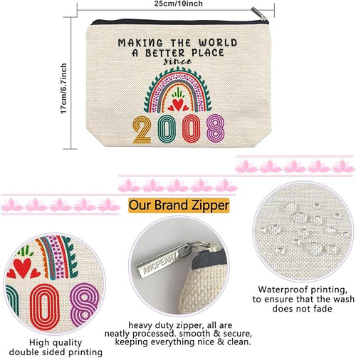 ancpeany 17th Birthday Decorations for Girls, Her, Teenage Girls, Sister, Daughter, Granddaughter, 2008 Funny 17 Year Old Girl Gift Ideas Makeup Bags, Cosmetic Travel Bag for 17th Birthday Gifts