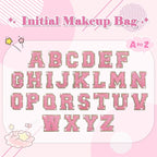 Small Initial Patch Makeup Bag Personalized Gifts Make Up Bag,White Cute PU Leather Glitter Letter Cosmetic Bag with Zipper,Trendy Portable Travel Toiletry Pouch,Preppy Stuff for Teen Girls Women A
