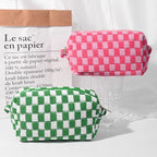 SOIDRAM 2 Pieces Makeup Bag Pouch Checkered Cosmetic Bag Pink Green, Travel Toiletry Bag Organizer Cute Makeup Brushes Storage Bag for Women