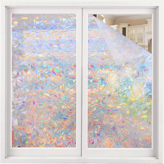 Volcanics Window Privacy Film Static Window Clings Vinyl 3D Window Decals Window Stickers Rainbow Window Film for Glass Door Home Heat Control Anti UV 17.5 x 118 Inches