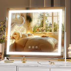 Hasipu Vanity Mirror with Lights, 13.8" x 10.6" LED Makeup Mirror, Light up Mirror with 10X Magnification, Smart Touch 3 Colors Dimmable, 360° Rotation (White)