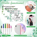 Hillban 36 Pcs Christian Gifts for Women Christian Makeup Bag Bible Verse Cosmetic Bag Inspirational Pencil Case with Zipper Green Leaves Travel Organizer Pouch for Cosmetics Makeup Brushes, 12 Styles