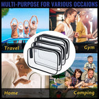 16 Pieces Clear Makeup Bags Bulk, TSA Approved Toiletry Bag for Travel, PVC Waterproof Travel Pouches Clear Pouch with Zipper for Men and Women Carry-on Travel Essentials Cosmetic Bags (Black-M)