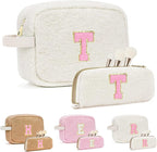 for Christmas Day Gifts, Travel Makeup Bag for Women, Initial Make Up Bag Set for 6 7 8 9 10 11 12 13 Years Old Kids Tween Girls, Large Cosmetic Skincare Bags for Birthday Gifts, White T