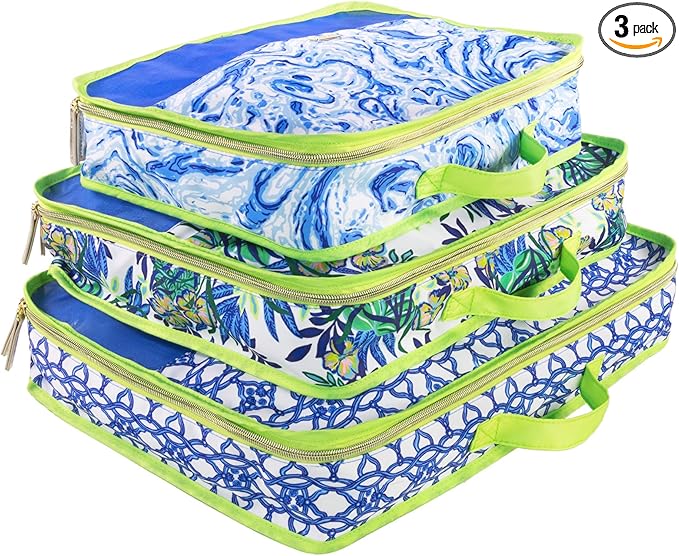 Lilly Pulitzer Packing Cubes Set of 3, Small, Medium & Large Suitcase Organizers, Travel Must Haves for Luggage, Assorted