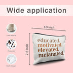 Nogrit Gifts for Black Women Girls Makeup Bag Cosmetic Bag,Educated Motivated Elevated Melanated, African American Makeup Bag, Melanin Makeup Travel Toiletry Bag