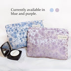 STARDW Aesthetic Floral Makeup Bag Cute Small Cosmetic Bags for Women Girls, Travel Toiletry Bag Large Capacity Zipper Makeup Pouch, Purse Organizer Pouches (Embroidery Purple)