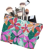 Makeup Bag Abstact Tropical Flowers Cosmetic Bag Mini Portable Travel Toiletry Bag Organizer Makeup Brushes Aesthetic Accessories Waterproof Storage Bag for Women