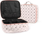 Travel Makeup Bag,Waterproof Cosmetic Organizer, Adjustable Dividers,Portability Cosmetic Train Case,Makeup organizer,Gift for Women,Girls Gift (Beige+Pink)
