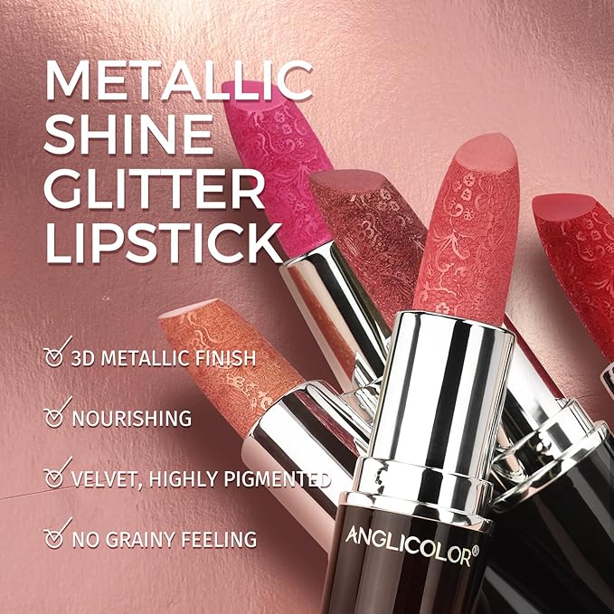 Anglicolor Glitter Brown Lipstick,High Impact Lipcolor,Lightweight Hydrating Formula Smooth and Non-Sticky,Metallic Lipstick For Women,Full-Coverage Lip Color (09 GUILTY PLEASURE, 4g)