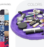 Lay-n-Go Cosmo Layflat Drawstring Cosmetic & Makeup Bag Organizer w/Zipper Pocket, Brush Loops & More, Cinch to Close, Lay Flat to Use, Durable, Machine Wash, Travel Toiletry Bag (20", Purple)