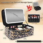 15''X11'' Makeup Bag with Removeable Lighted Mirror, Travel Makeup Case with 3 Color Lights Dimmable Brightness, Large Capacity Cosmetic Organizer Case with Detachable Dividers & Shoulder Strap