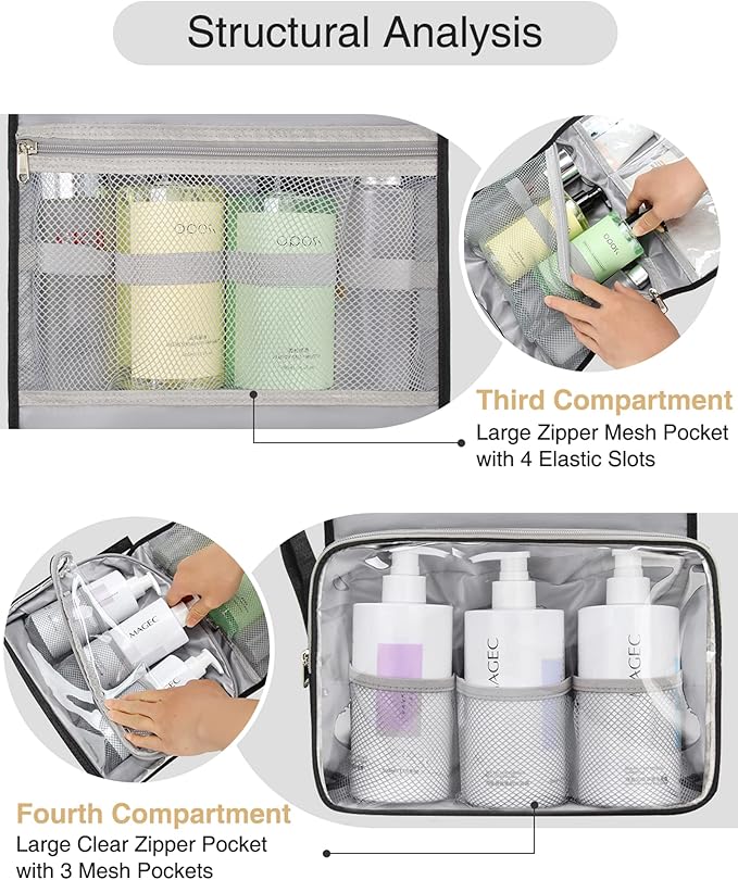 Relavel Travel Toiletry Bag for Men, Hanging Toiletry Bag for Women Makeup Cosmetic Storage Organizer Large Capacity Travel Kit Shaving Bag for Full Sized Container Black