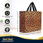 Nush Nush Large Brown Leopard Gift Bags – Set of 12 Reusable Cheetah Gift Bags With Handles - Large Goody Bag for Women, Jungle Safari Themed Party, Birthday Party Favors, Girl Parties - 11x5x13