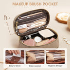 Kattee Makeup Bag for Women, Leather Cosmetic Bag, Working Makeup Bags for Ladies with Handles, Portable Travel Toiletry Bag,Apricot