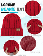 Winter Beanie Hat Scarf Gloves, Warm Fleece Knit Hat Long Scarf Neck Warmer Touch Screen Winter Gloves Set Gifts for Women