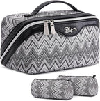 BOYATU Travel Makeup Bag for Women: Western Boho Make up Bag Set of 3 - Large Capacity Vegan Leather Cosmetic Bag - Waterproof Toiletry Bag with Compartments & Handle & Divider(J-3-Black)