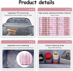 BOYATU Travel Makeup Bag for Women: Large Capacity Open Flat Make up Bag Set of 3 - Vegan Leather Cosmetic Bag with Compartments - Waterproof Toiletry Bag with Handle & Divider(I-1-Pink)