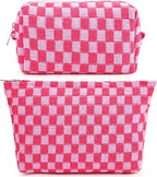 Travel Makeup Bag, Checkered Cosmetic Bag Make Up Organizer Case for Women, Small Toiletry Bag Skincare Pouch for Toiletries Accessories Brushes, 2PCS