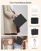 Makeup Case with Lighted Mirror, Travel Makeup Box with LED Mirror Makeup Organizer Bag Portable Cosmetic Train Case Makeup Artist Storage Bags with Adjustable Dividers Gifts for Women and Girls