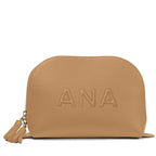 Leatherology Camel Clamshell Makeup Bag – Leather Cosmetic Bag with Waterproof Lining, Interior Zip Pocket & Double Tassel Zip Closure for Travel or Vanity Organization