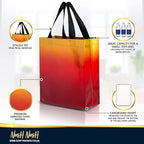 Nush Nush Rise Gradient Gift Bags Medium Size - Set of 12 Sunset Yellow & Red Gift Bags with Handles & Iridescent Finish - Ideal Goodie Bag for Birthday Party Favors, Christmas, Return Gifts - 8x4x10