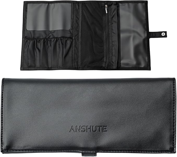 Travel-Ready Makeup Brush Organizer Bag Black - Multi - Zone 9.25 in × 16.2 in PU Leather Cosmetic Case, Makeup Brush Holder, Makeup Brush Case