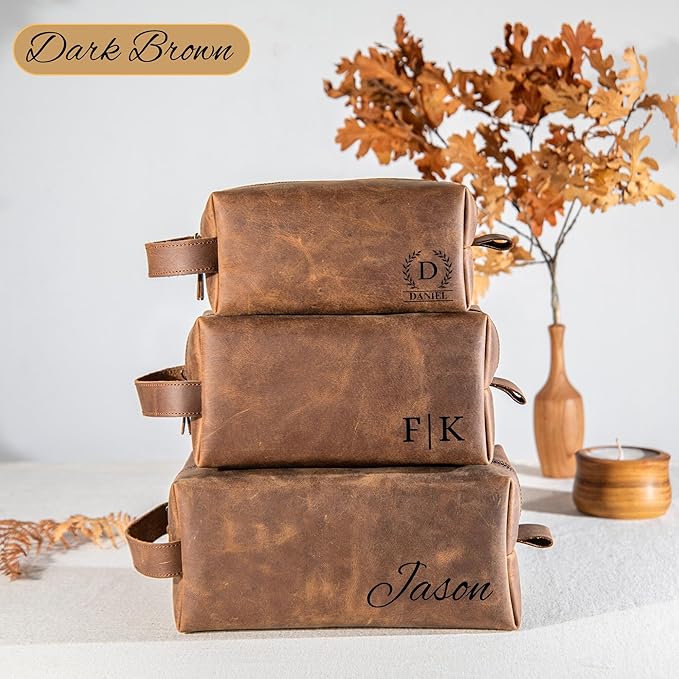 Personalized Hand Crafted Leather Toiletry Bag for Men, Shaving Bags, Travel Pouch, Engraved Monogrammed Leather Dopp Kit, Toiletries, Grandpa, Boyfriend, Groomsmen, Birthday, for Men