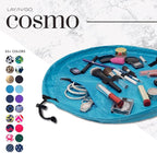 Lay-n-Go Cosmo Layflat Drawstring Cosmetic & Makeup Bag Organizer w/Zipper Pocket, Brush Loops & More, Cinch to Close, Lay Flat to Use, Durable, Machine Wash, Travel Toiletry Bag (20", Ocean Blue)
