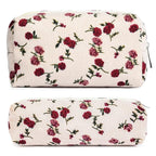 SOIDRAM Makeup Bag Floral Cosmetic Bag Cute Makeup Pouch 1Pcs Large Capacity Makeup Bags and 1Pcs Makeup Brushes Storage Bag Travel Toiletry Bag Organizer