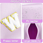 Gifts for Girls Initial Makeup Bag Personalized Cosmetic Bag with Zipper Cute Travel Toiletry Bag Waterproof PU Preppy Makeup Pouch Birthday Gift for Teen Girls Women(Purple W)