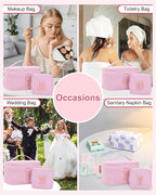 MONSTINA Initial Makeup Bag with Brush Holder for Women,Make Up Case for Girlfriend Bridesmaid Wife|Personalized Birthday Gift for Her Cute Toiletry Bag,2PCS,Pink K