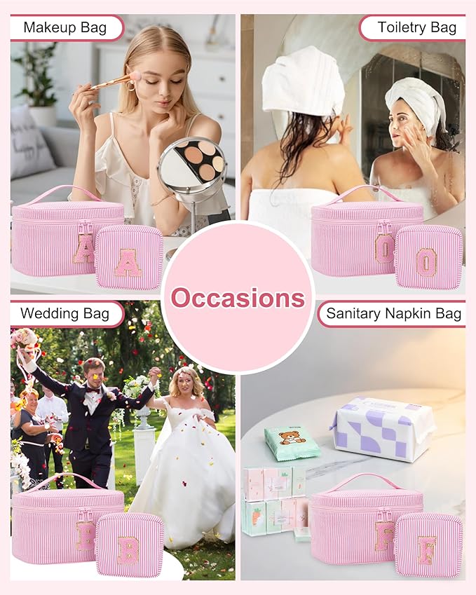 MONSTINA Cute Makeup Bag for Girls&Women Personalized Initial Toiletry Bag,Make Up Case for 11 12 13 14 15 16 Years Old Teen Girls Gift Trendy Stuff Birthday Gift for Her,2PCS Pink B