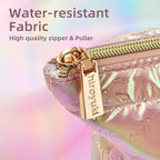 Hiroyuki Iridescent Quilted Makeup Bag, 3pcs Cute Makeup Bag Set, Large Capacity Cosmetic Organizer Travel Toiletry Pouch (plain, pink)